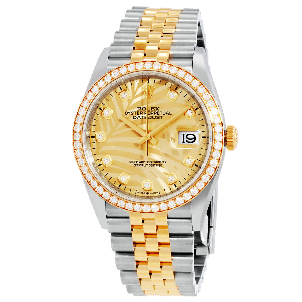 Rolex Datejust 36 Golden PalmMotif Diamond Dial Automatic Steel and 18kt Yellow Gold Jubilee Watch M126283rbr0029
