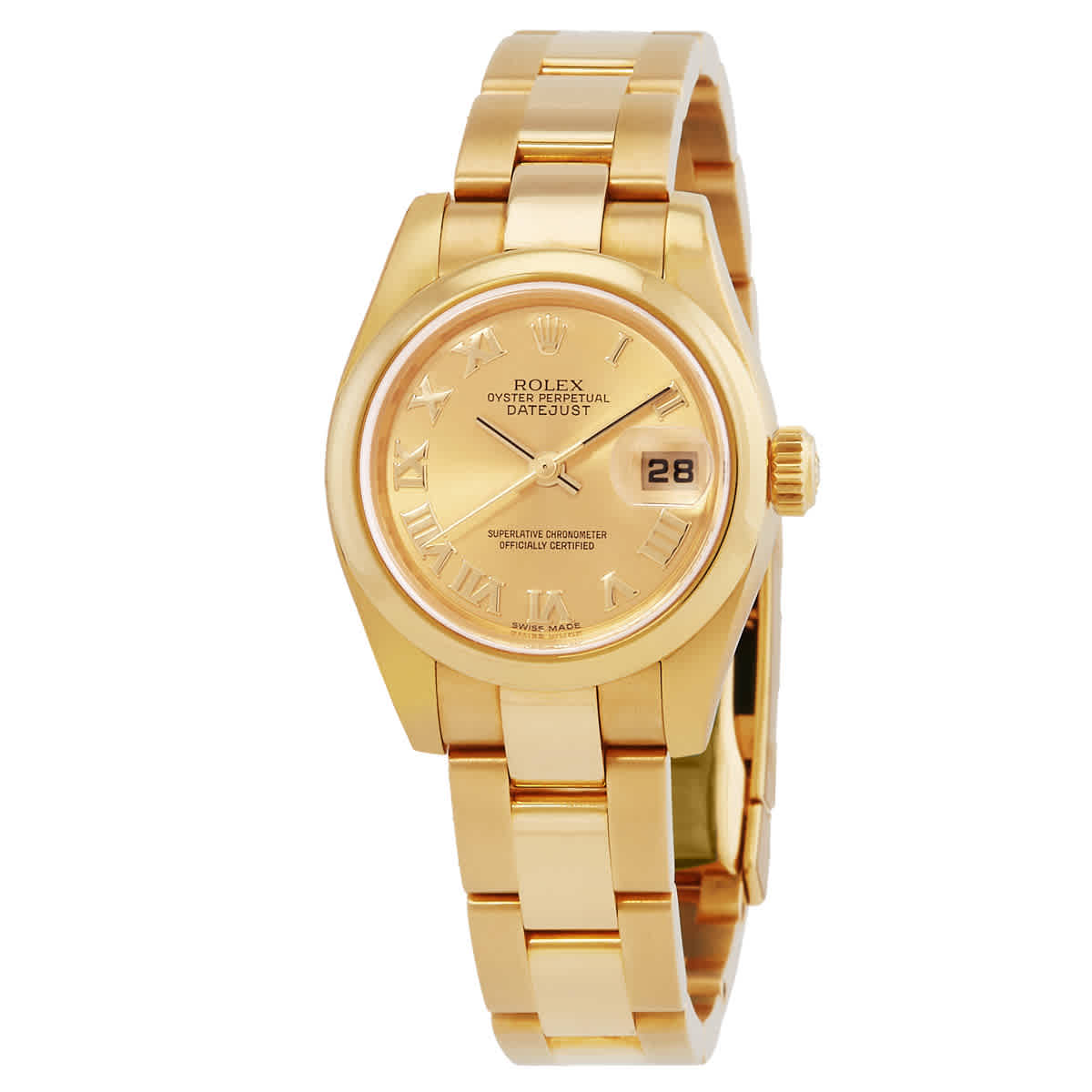Rolex Lady Datejust Champagne Roman Dial Domed Bezel 18k Yellow Gold Case and Oyster Bracelet Watch 179168CRO Rolex Lady Datejust Champagne Roman Dial Domed Bezel 18k Yellow Gold Case and Oyster Bracelet Watch 179168CRO