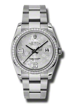 Rolex Oyster Perpetual Datejust 36 Silver Floral Dial Stainless Steel Bracelet Automatic Ladies Watch 116244SFAO