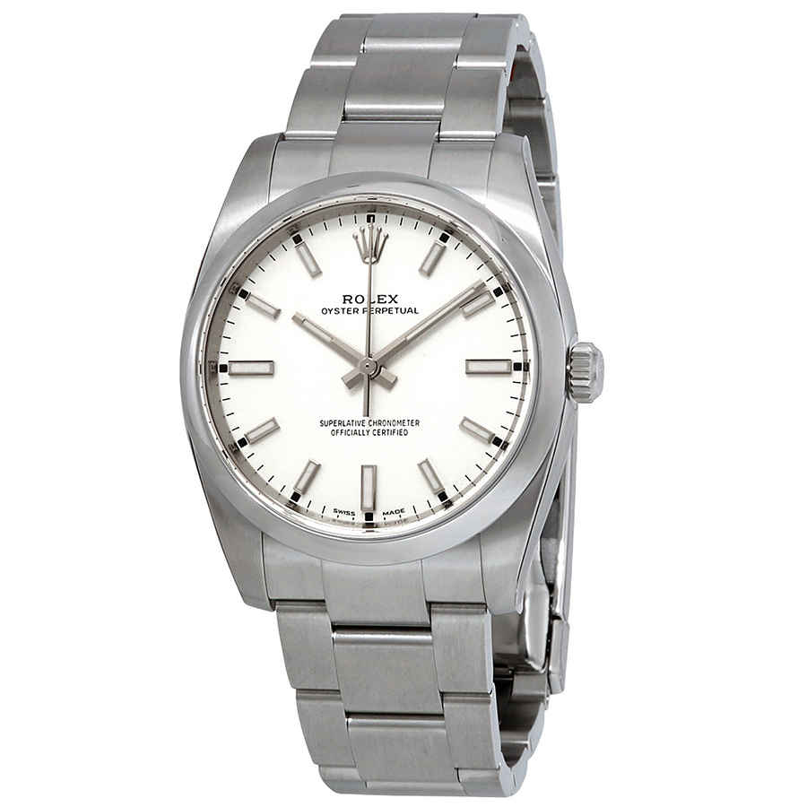 Rolex Oyster Perpetual White Dial Automatic Mens Stainless Steel Oyster Watch 114200WSO