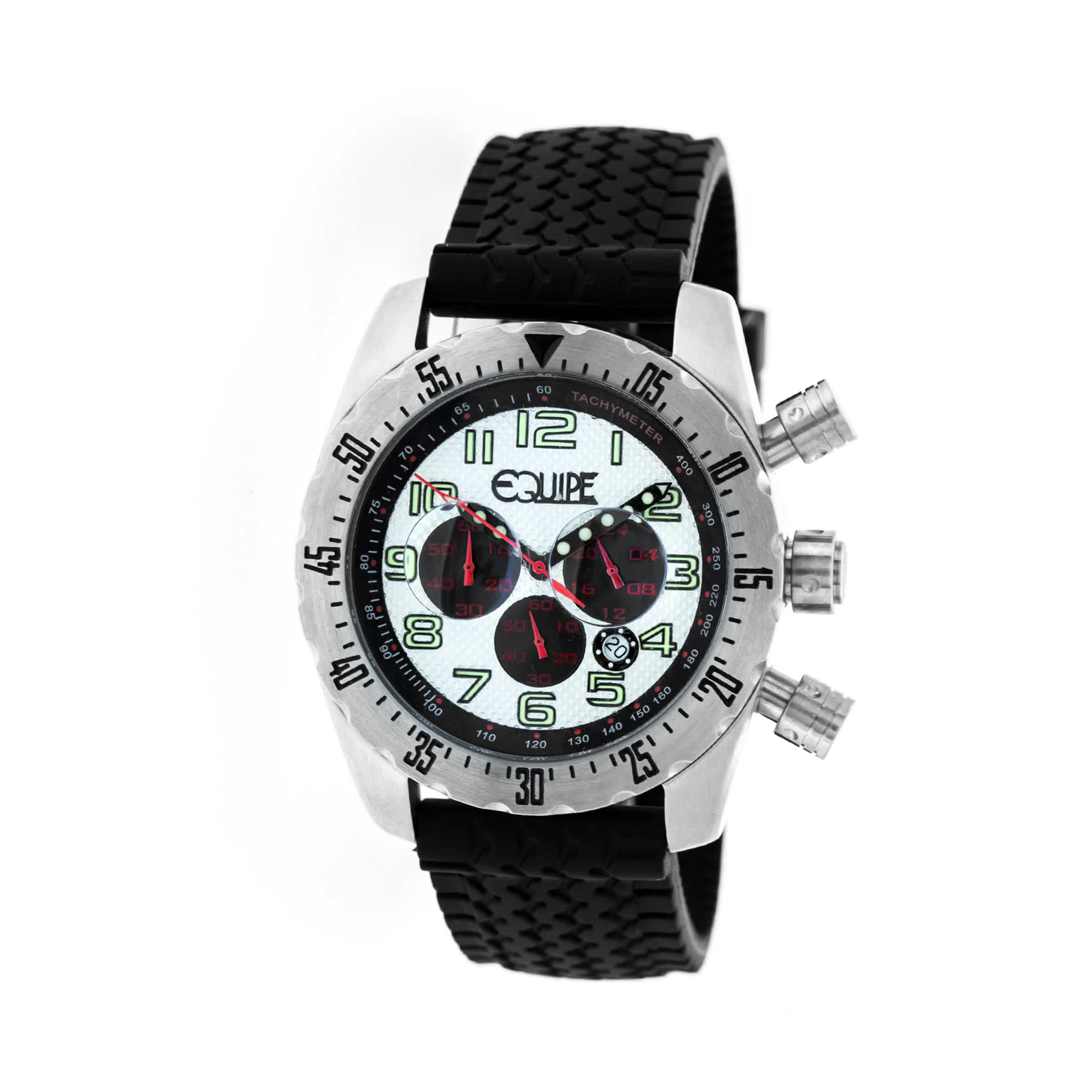 Equipe Headlight Chronograph White Dial Black Leather Mens Watch E601