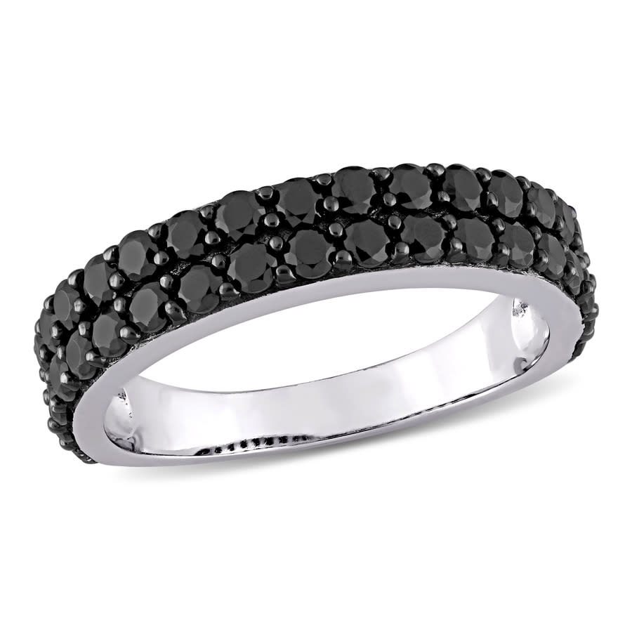 AMOUR 1 15 CT TGW Double Row Black Spinel Ring In Sterling Silver with Black Rhodium 55$