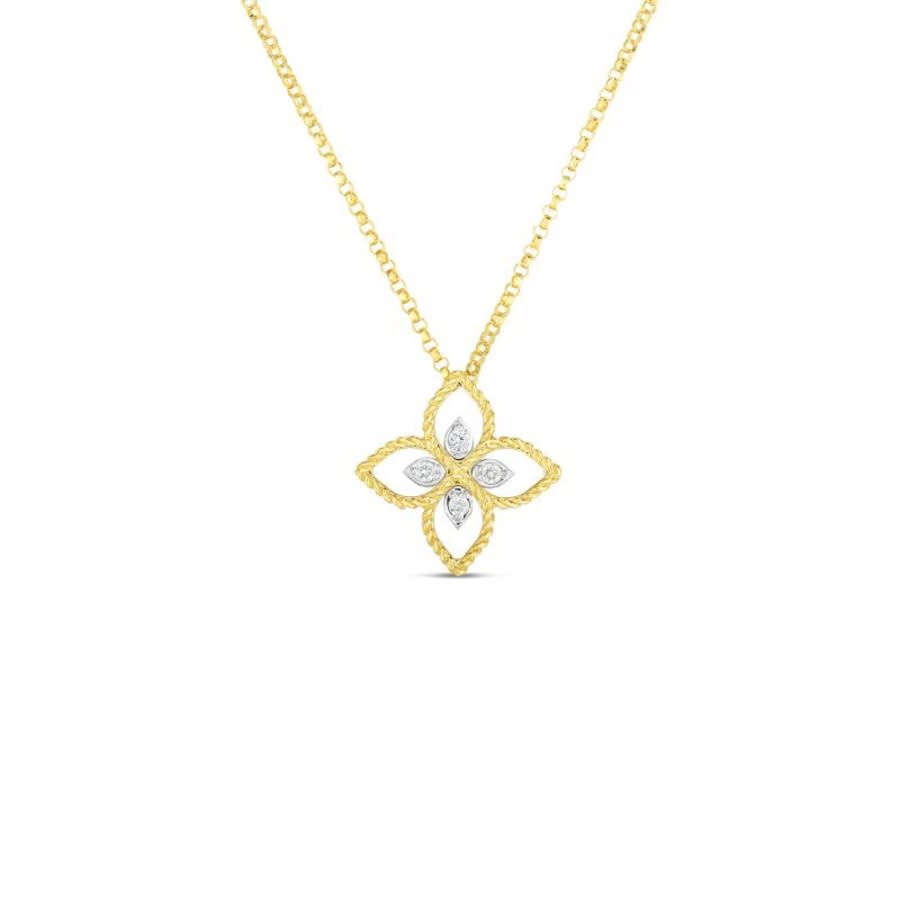 Roberto Coin 18K Yellow Gold Princess Flower Small Open Flower Pendant With Diamonds 1850$