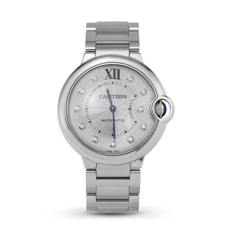 Preowned Cartier Ballon Bleu De Cartier Diamond Silver Dial Mens Watch WE902075