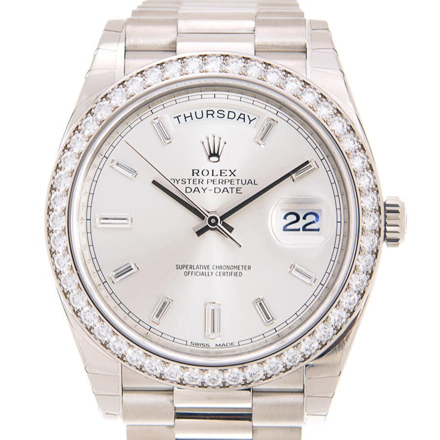 Rolex Day Date 40 Automatic Silver Diamond Dial Mens 18kt White Gold President Watch 228349SDP 64850$
