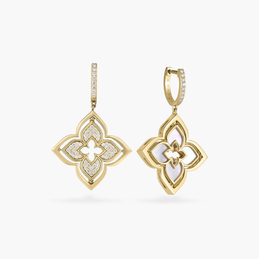 Roberto Coin Venetian Princess Mother of Pearl and Diamond Flower Earrings in 18K Yellow Gold - 8883470AYERXP 14050$