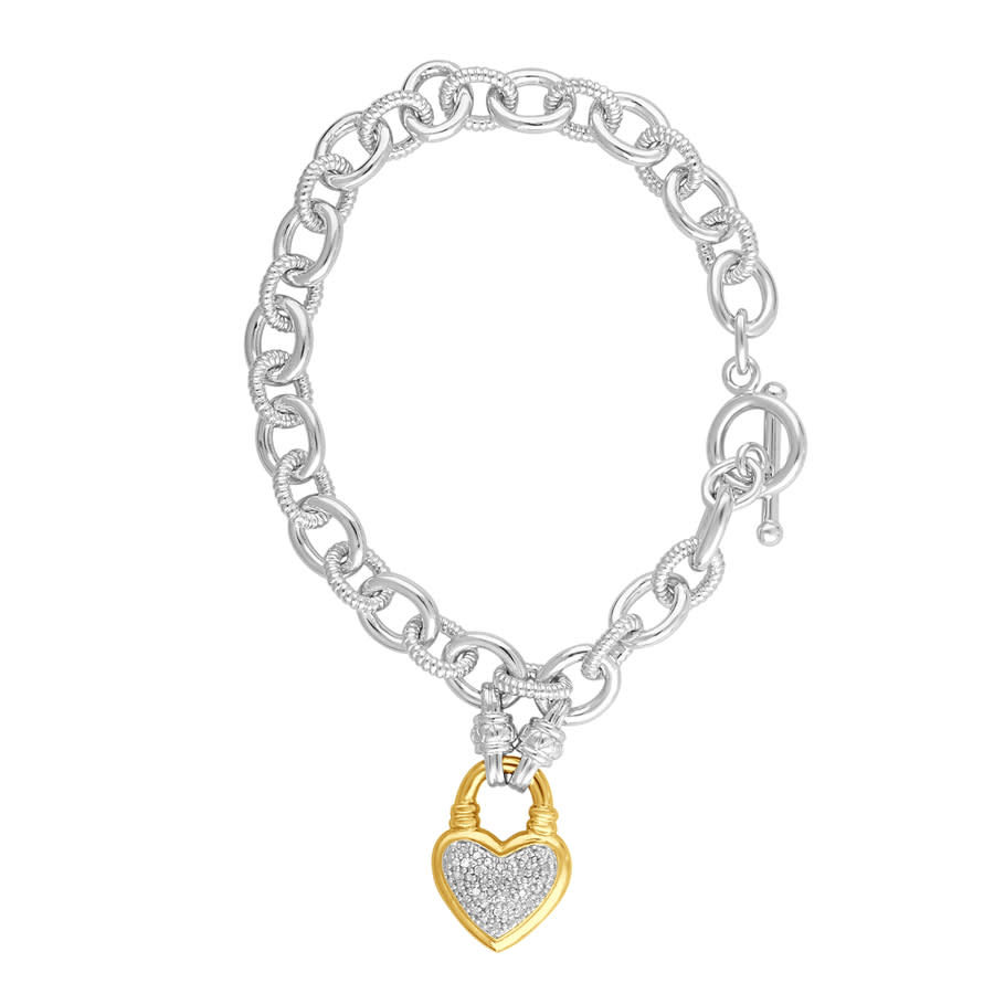 Diamond Muse 0.25 cttw Yellow Gold Over Sterling Silver Heart Toggle Bracelet for Women