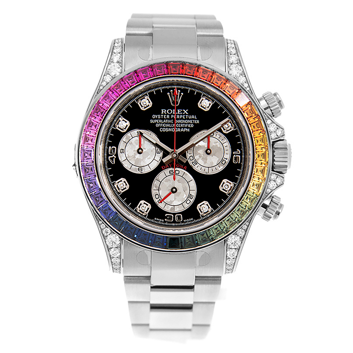 Preowned Rolex Cosmograph Daytona Chronograph Diamond Black Dial Unisex Watch 116599 RBOW