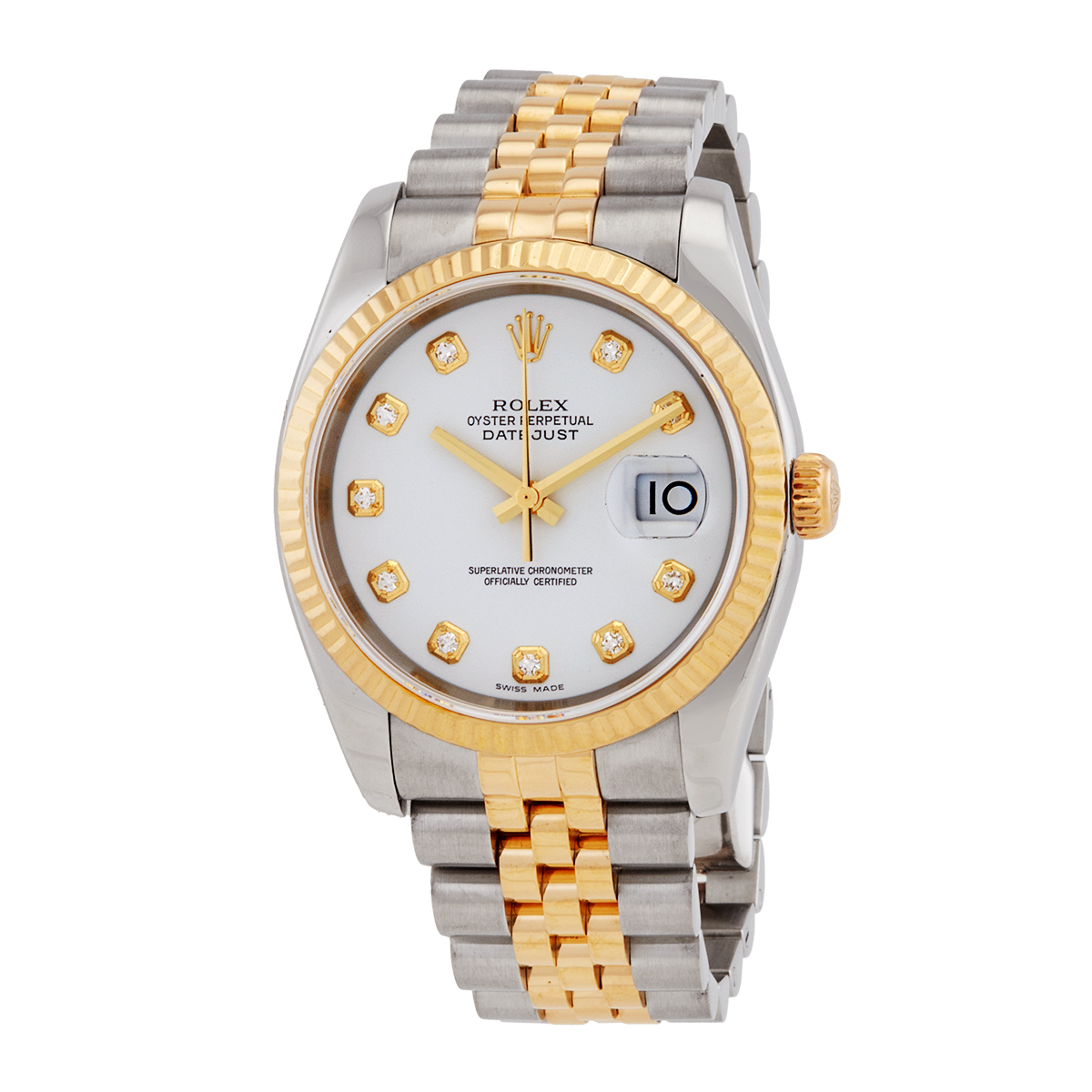 Preowned Rolex Oyster Perpetual Automatic Chronometer Diamond White Dial Mens Watch 116233