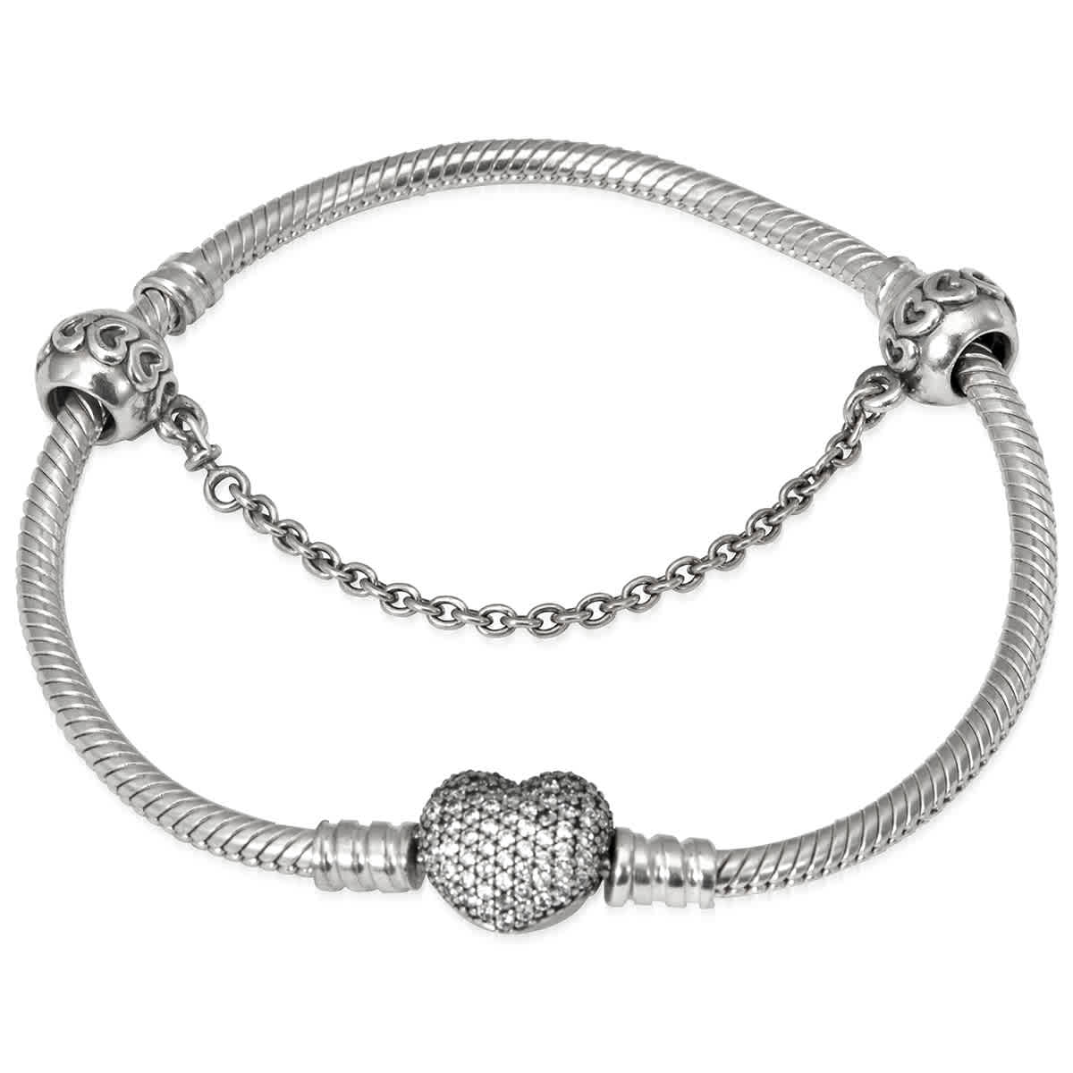 Pandora Moments Sparkling Heart Clasp Snake Chain Bracelet Size 18 87$