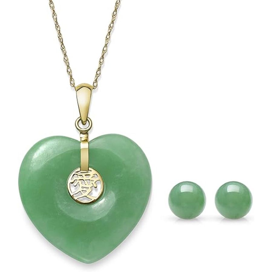 Belacqua Natural Jade Love Symbol Heart Pendant in 14K Yellow Gold Jade Stud Earrings 18 Rope Chain Jewelry for Her Gift Box Included 325$