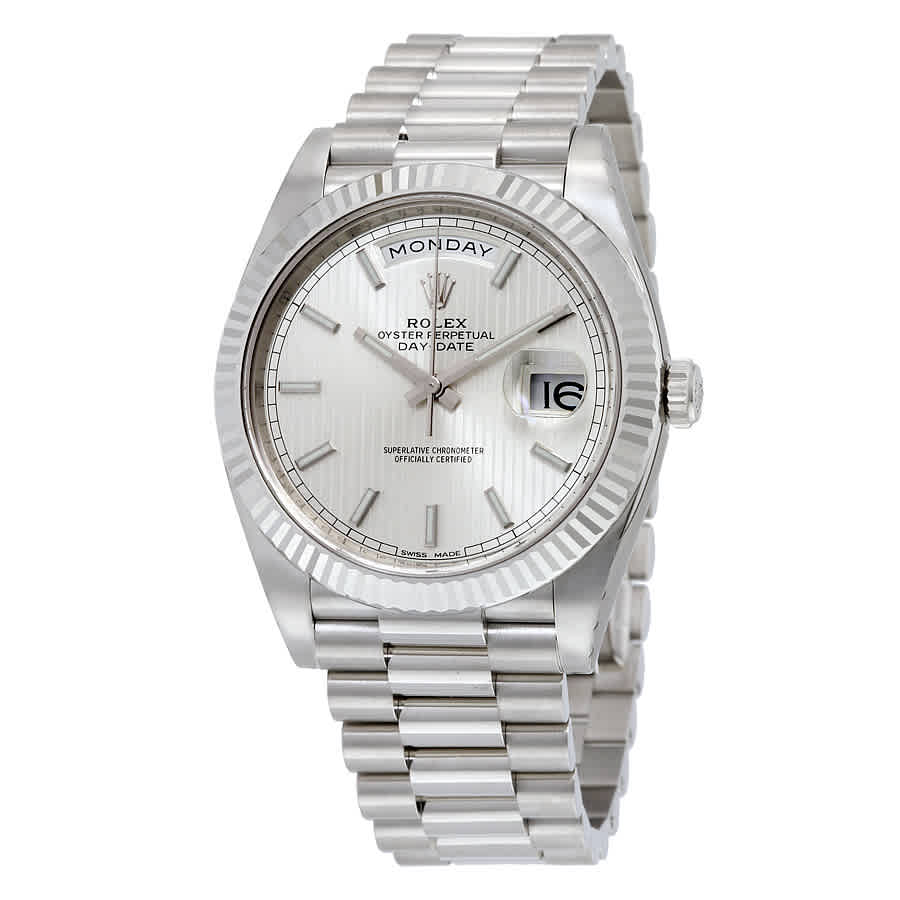 Rolex DayDate 40 Silver Dial 18K White Gold President Automatic Mens Watch 228239SSP