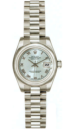 Rolex LadyDatejust 26 Blue Dial Platinum President Automatic Ladies Watch 179166BLRP