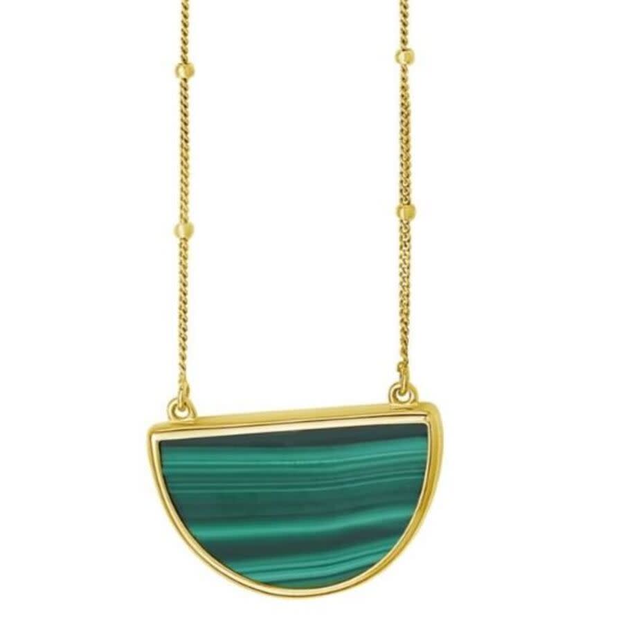Tresorra 14K Yellow Gold Malachite Geometric Half Moon Necklace