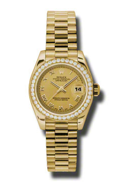 Rolex LadyDatejust 26 Champagne Dial 18K Yellow Gold President Automatic Ladies Watch 179138CRP