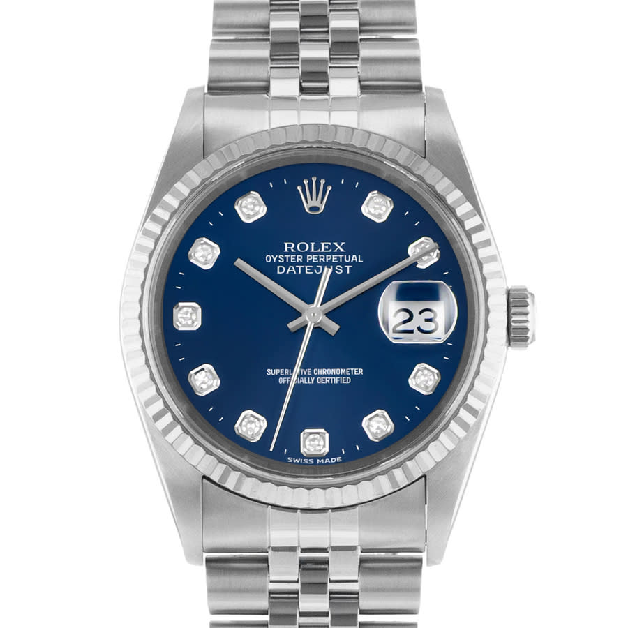 Preowned Rolex Datejust 36 Automatic Chronometer Diamond Blue Dial Mens Watch 16234 BLDJ
