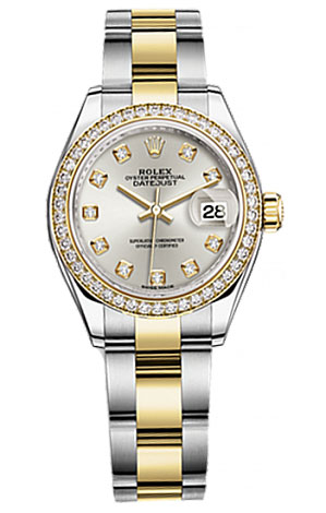 Rolex Lady Datejust Silver Dial Steel and 18K Yellow Gold Diamond Oyster Watch 279383SDO
