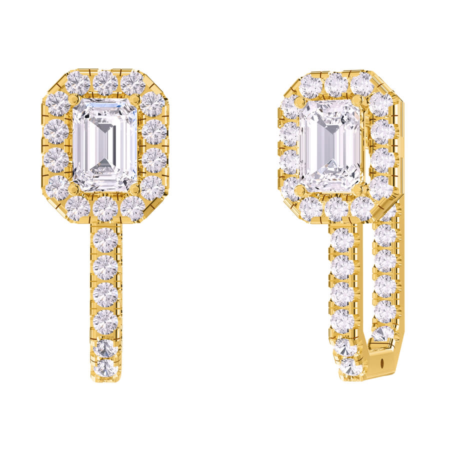 Diamond2Deal 18k Vermeil Plated Silver 3.20 Ct Radiant Cut Lab Grown Diamond Hoop Earrings VVS-VS, E-F