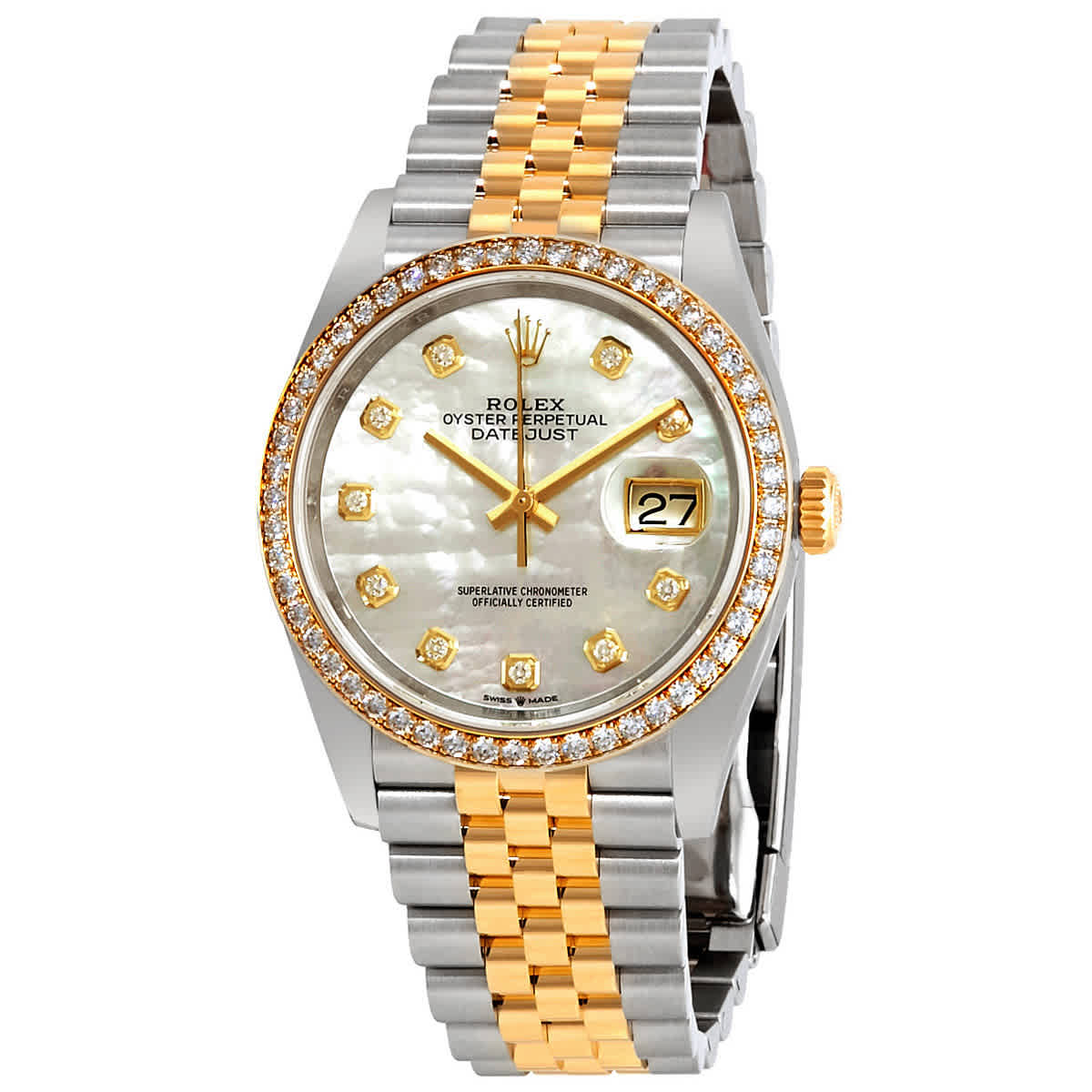 Rolex Datejust 36 Mother of Pearl Diamond Dial Ladies Steel and 18kt Yellow Gold Jubilee Watch 126283MDJ