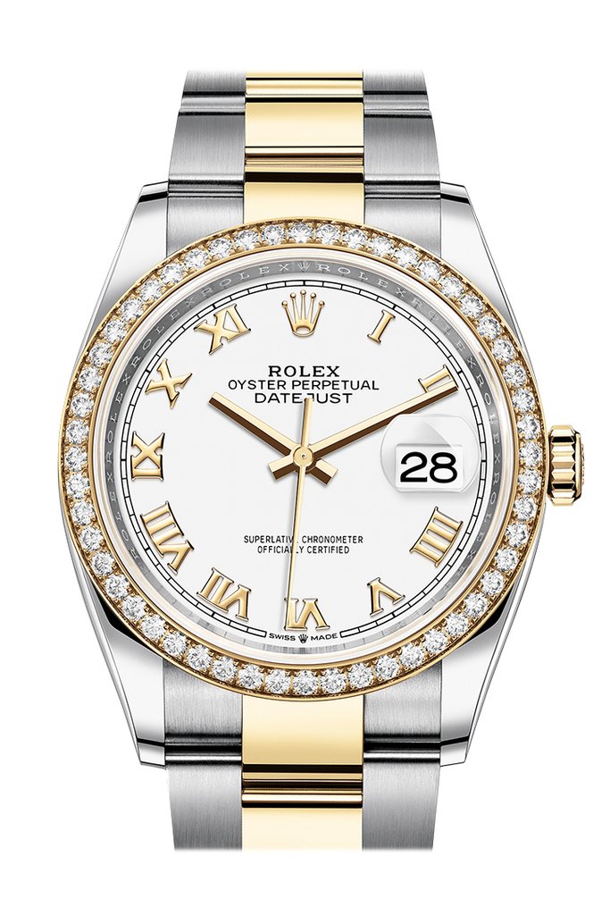 Rolex Datejust 36 White Dial Mens Steel and 18kt Yellow Gold Oyster Watch 126283WRO