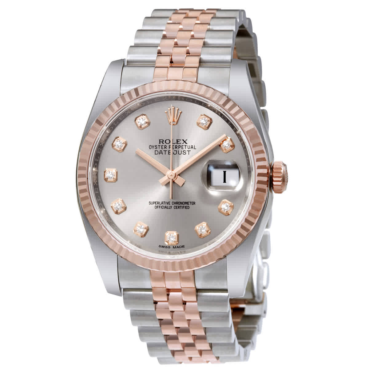 Rolex Datejust 36 Rhodium Diamond Dial Steel and 18kt Everose Gold Mens Watch 116231RDJ