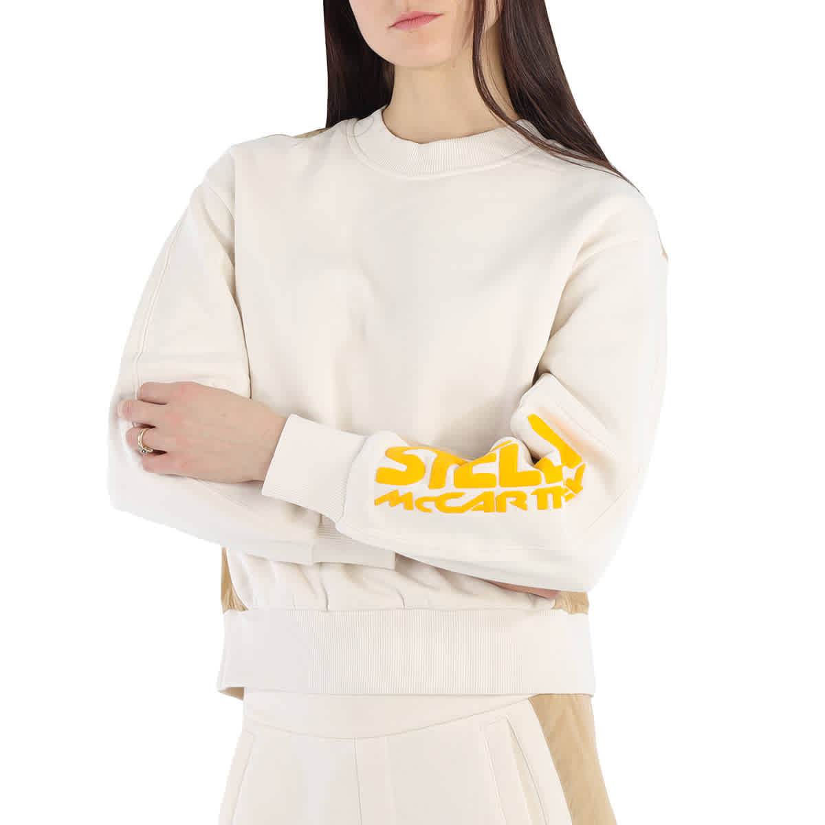 Pre-owned Stella Mccartney Ladies Logo-print Colour-block Sweatshirt In Cream, Brand Size In White