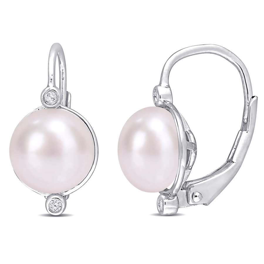 AMOUR 75-8mm Freshwater Cultured Pearl and Diamond Accent Leverback Earrings In Sterling Silver 46$