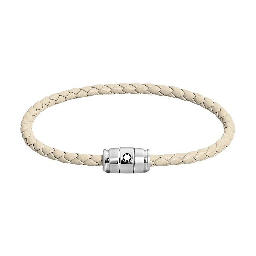 Montblanc Meisterstuck Steel Cloudy Beige Leather Bracelet Size 63 203$
