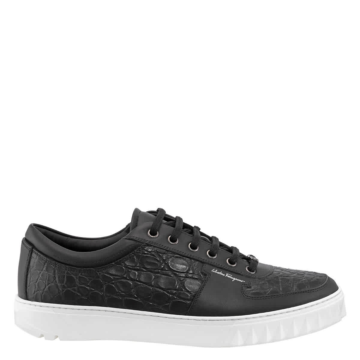 Salvatore Ferragamo Men s Scuby Black Croco Leather Low top Sneakers Brand Size