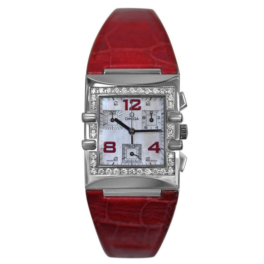 Pre-owned Omega Constellation Quadra Chronograph Quartz Diamond White Dial Ladies Watch 18477331 2045$