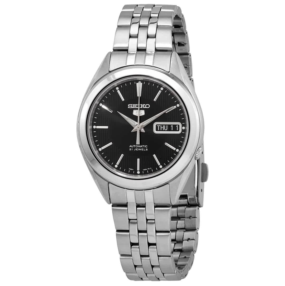 Seiko 5 Black Dial Stainless Steel Mens Watch SNKL23J1