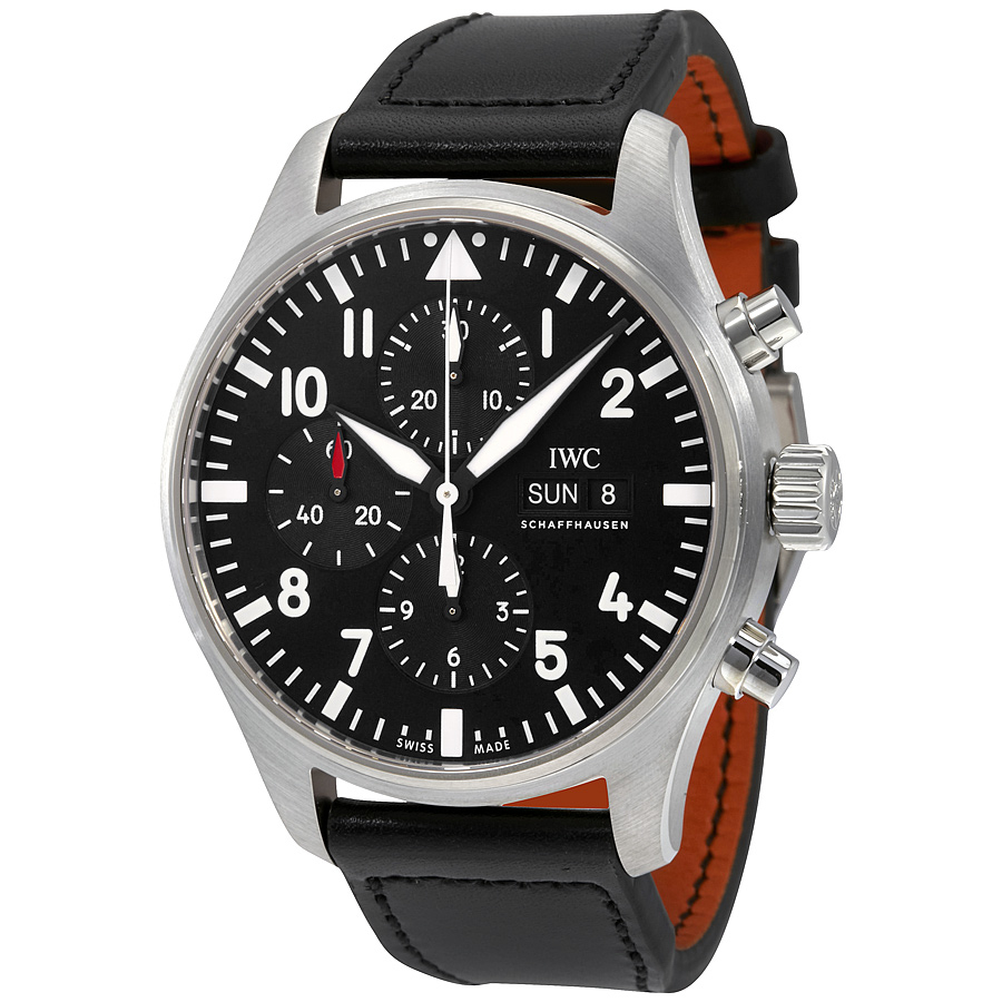 Pre-Owned IWC Pilot Black Automatic Chronograph Men's Watch PRE-IWC3777 ...