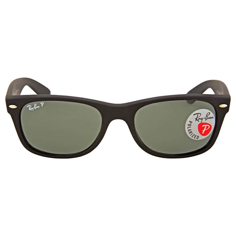 Ray-Ban Unisex Sunglass New Wayfarer Classic - Frame color: Rubber Black, Lens color: Green Polarized