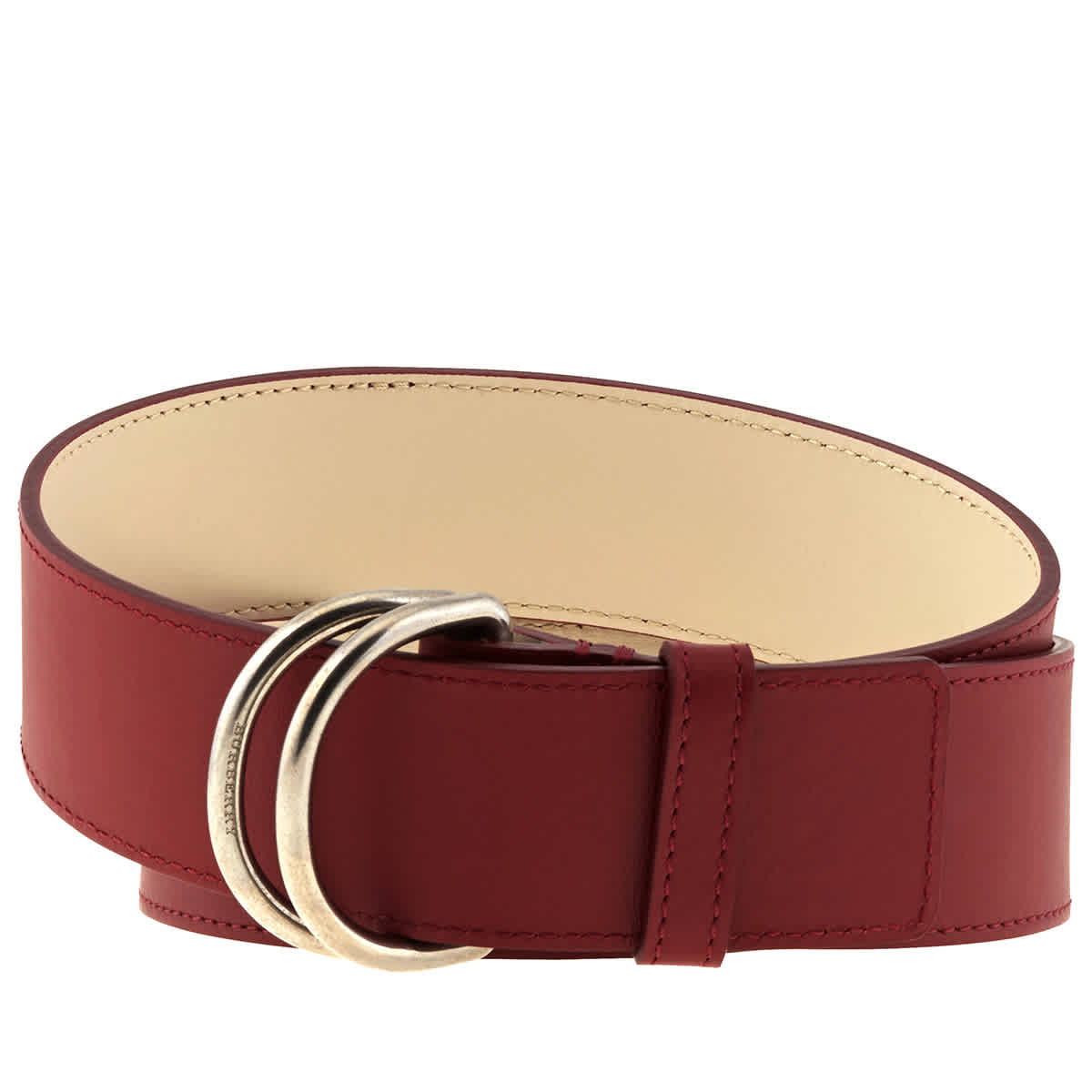 Burberry Double D-ring Colorblock Leather Belt In Crimson/limestone ...