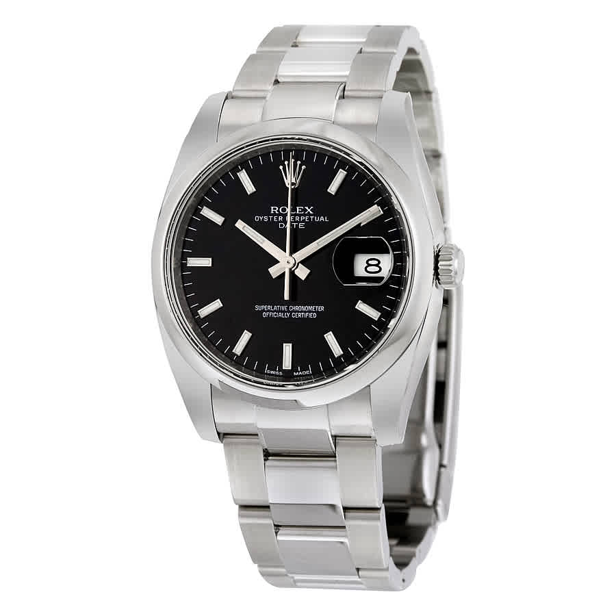 Rolex Oyster Perpetual Date 34 Black Dial Stainless Steel Bracelet Automatic Mens Watch 115200BKSO