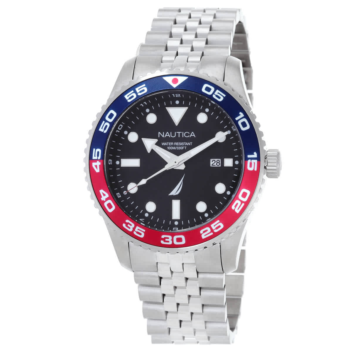 Nautica Pacific Beach Quartz Black Dial Pepsi Bezel Mens Watch NAPPBF139 89$