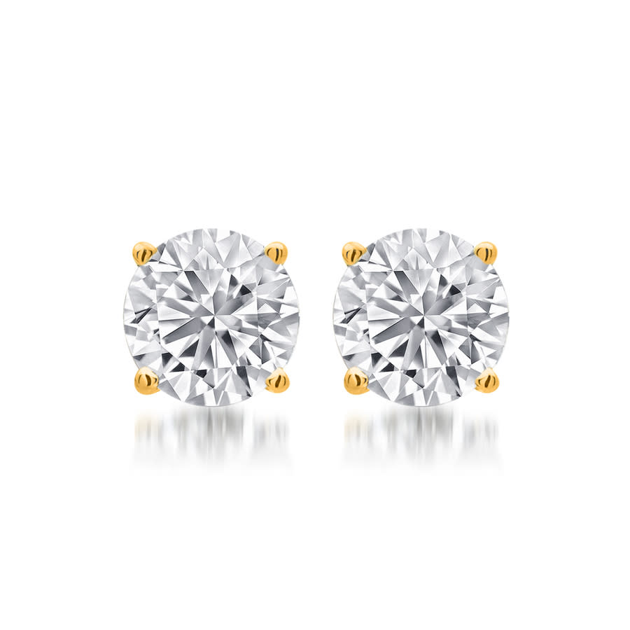 DiamondMuse 0.75 Carat T.W. Round White Diamond Women's Stud Earrings in Yellow over Sterling Silver (I-J, I2-I3)