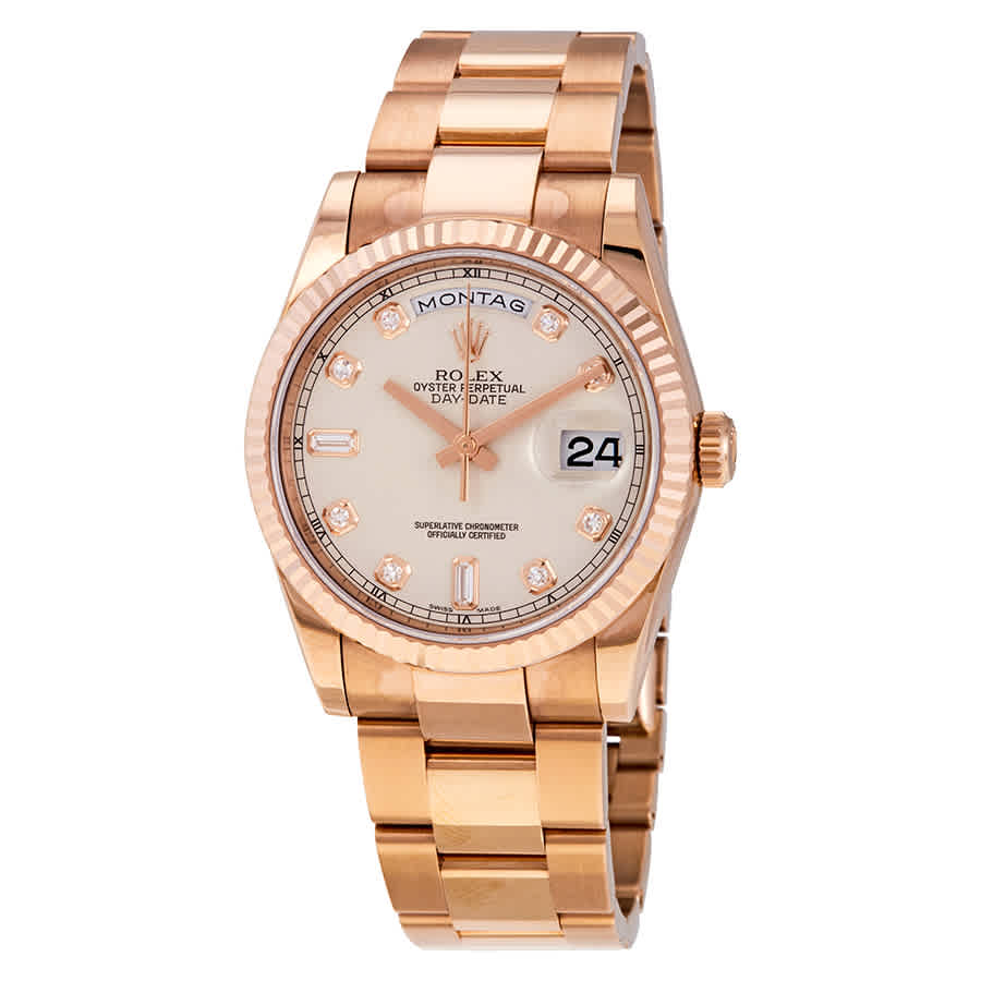 Rolex DayDate Ivory Diamond Dial Automatic 36mm 18kt Everose Gold Oyster Watch 118235IVDO