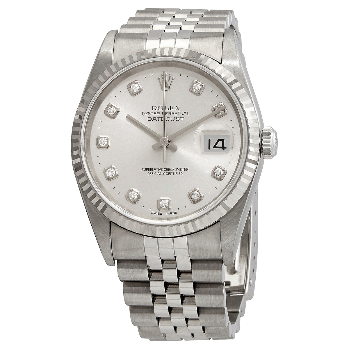 Preowned Rolex Datejust Automatic Diamond Silver Dial Mens Watch 16234 SDJ