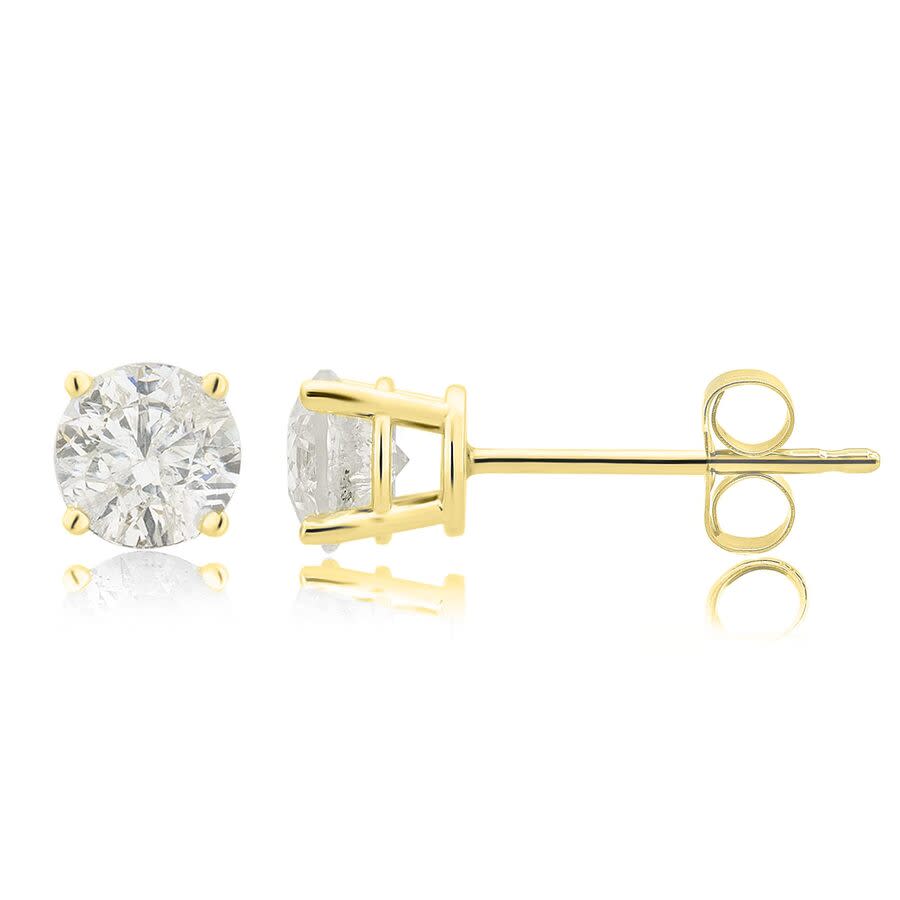 DiamondMuse 1/4 Carat Round Natural Diamond Stud Earrings in 14K Yellow Gold, Push Back, I-J Color, I2-I3 Clarity, 4 Prong Setting