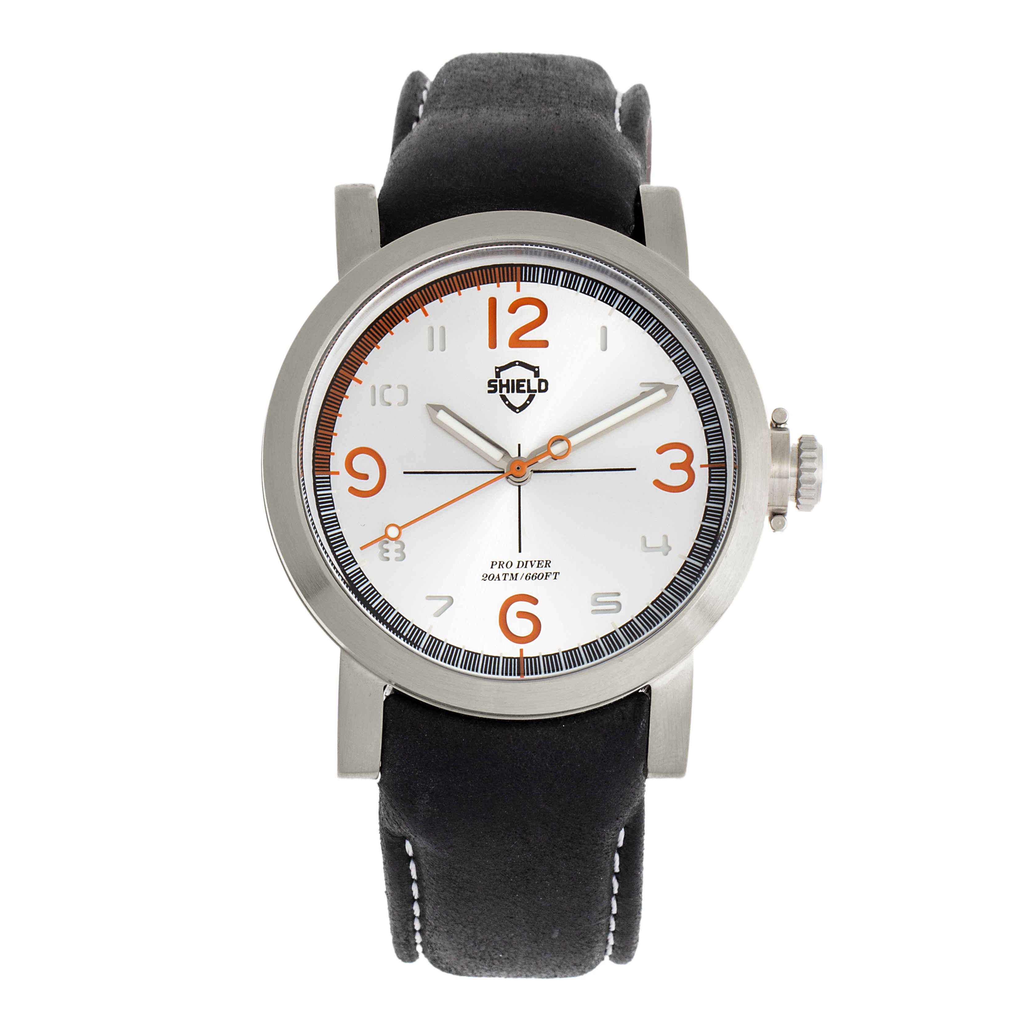 Shield Berge Quartz Silver Dial Black Leather Mens Watch SLDSH101-1