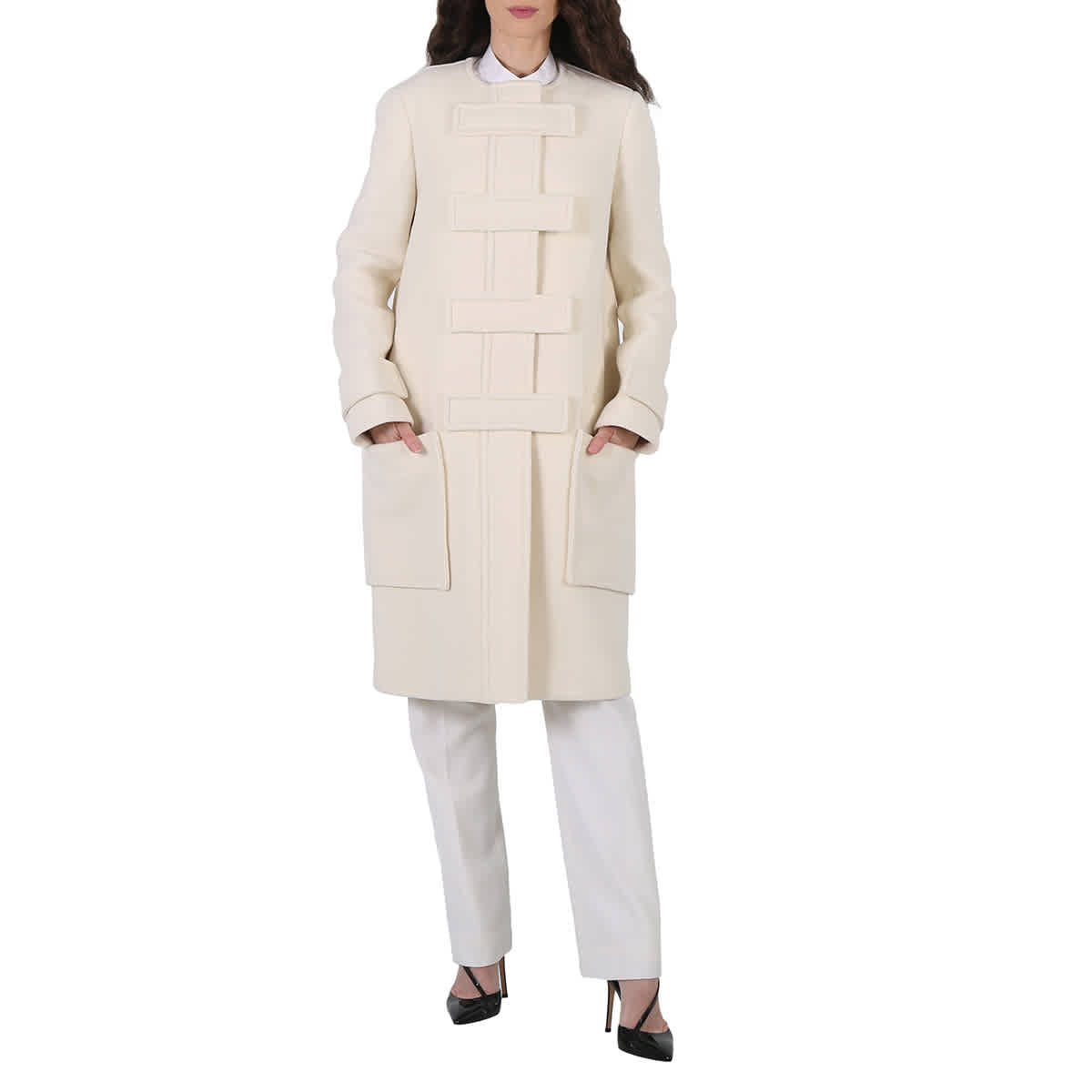 Pre-owned Burberry Ladies Ivory Blush Single-breasted Wool-blend Coat In White