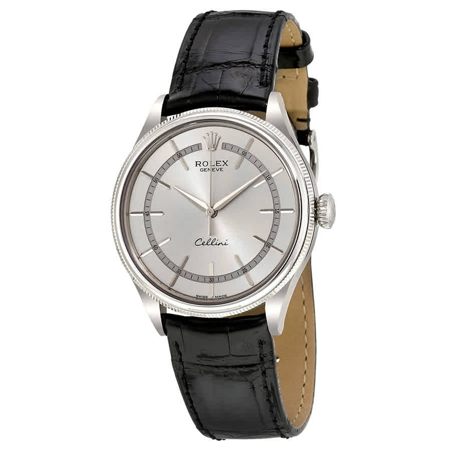 rolex cellini time silver dial automatic mens 18 carat white gold watch 50509wsl