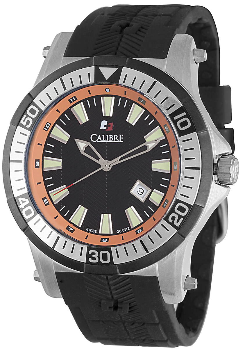 Calibre Hawk Date Black and Orange Dial Black Rubber Mens Watch SC-4H1-04-007-079 226$