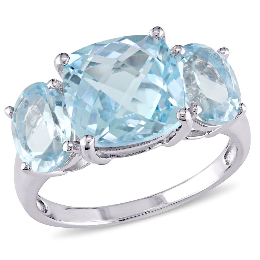 AMOUR 8 25 CT TGW Cushion Cut Blue Topaz 3-sTone Ring In Sterling Silver 80$