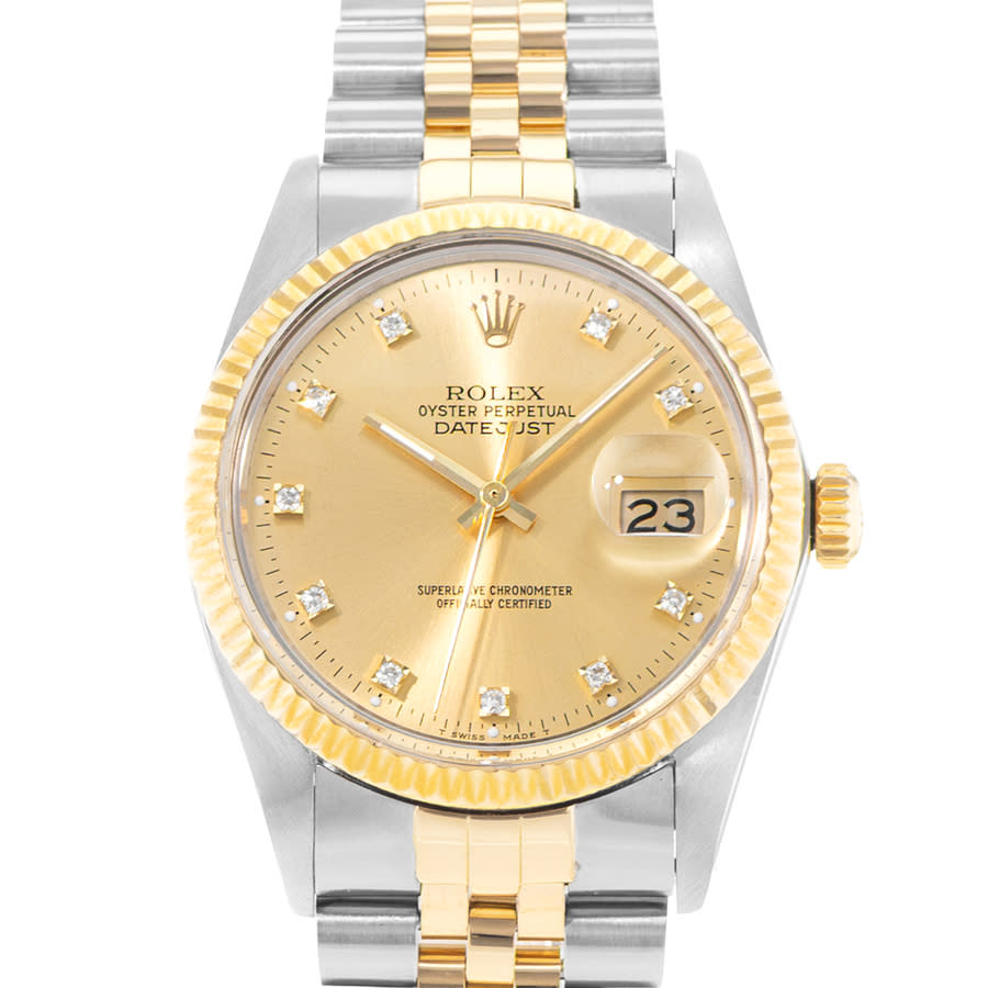 Preowned Rolex Datejust 36 Automatic Chronometer Diamond Champagne Dial Mens Watch 16013 CDJ