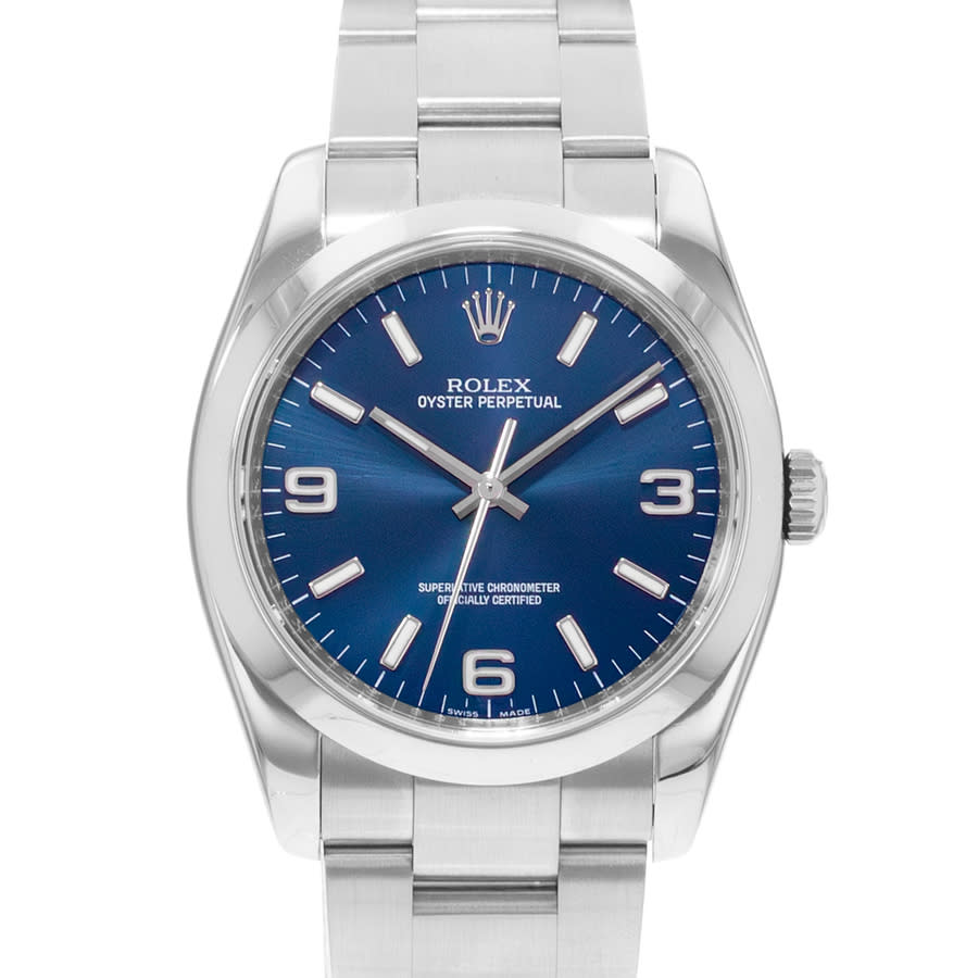 Preowned Rolex Oyster Perpetual 36 Automatic Chronometer Blue Dial Mens Watch 116000 BLASO