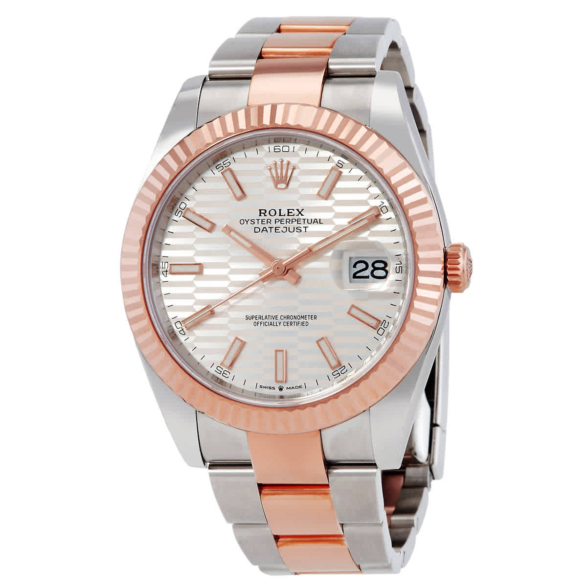 Rolex Datejust 41 Silver Fluted Motif Dial Automatic Mens 18kt Everose Gold Oyster Watch M1263310017