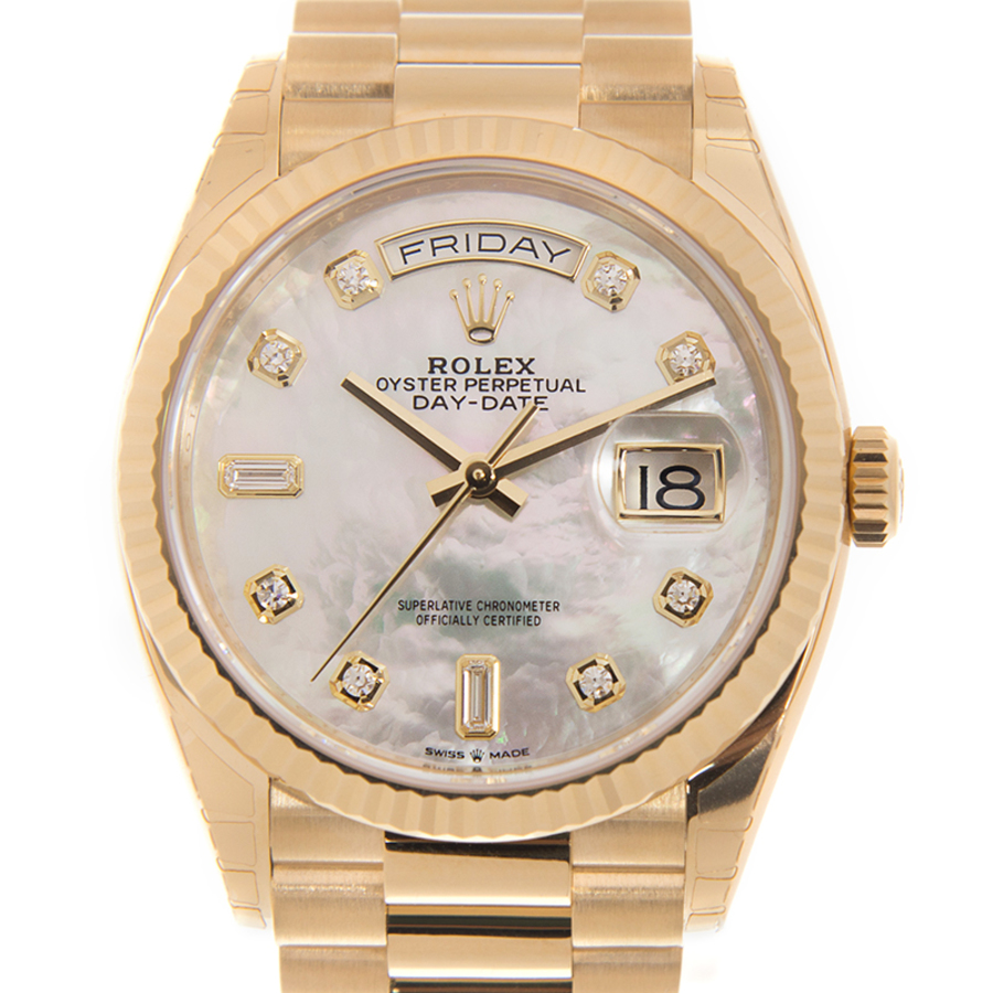 Rolex DayDate 36 Mother of Pearl Diamond Automatic 18kt Yellow Gold President Watch 128238MDP