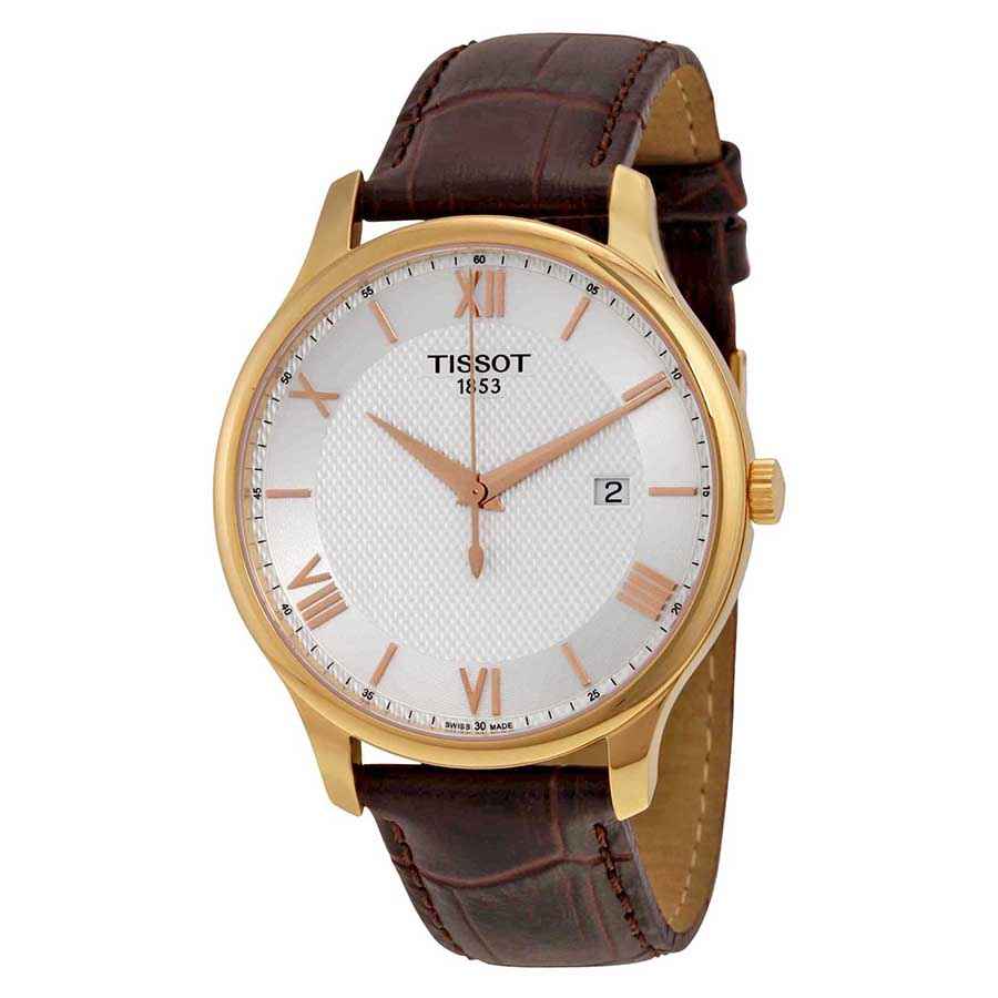 Reloj Tissot Tradition de hombre, caja de acero dorada y correa de piel  T0636103603800.